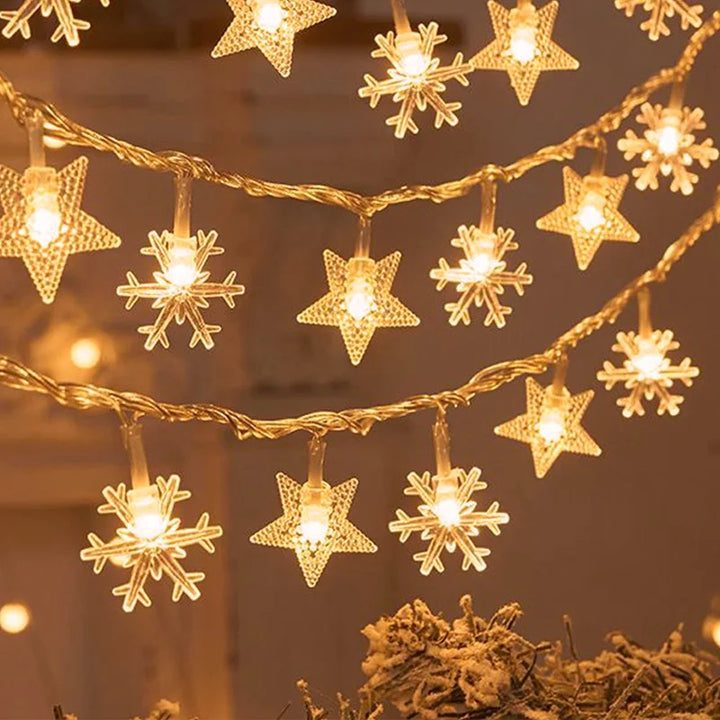 Rynx | LED Snowflake String Lights Star String Lights Battery Operated Xmas Tree Moose Decorative Garland Party Wedding New Year Decoration