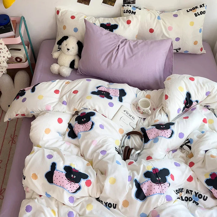 Rynx | Bedding Bedding Set A-Class Washed Cotton Four-Piece Bed Sheet Set Comfort Sets Solid Color Pair Duvet Cover Home Textiles