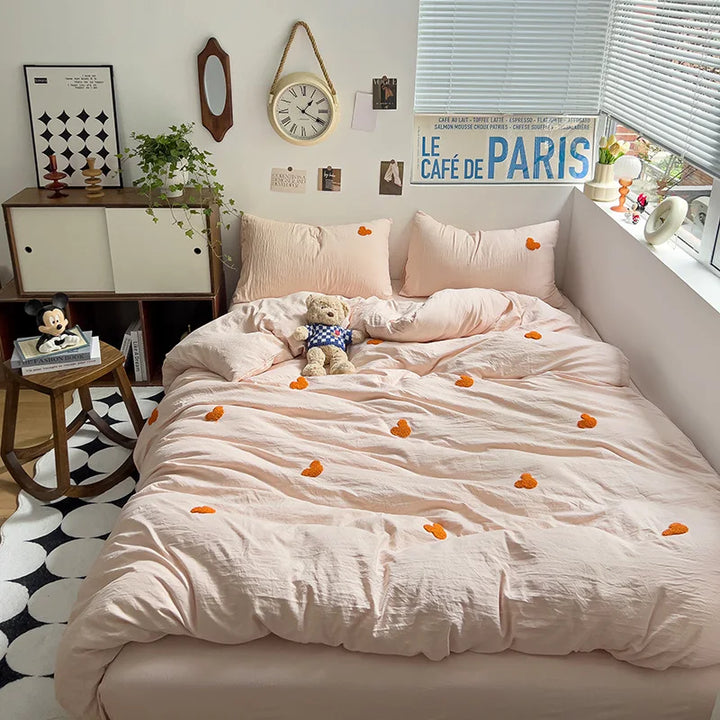 Rynx | Embroidery Bedding Duvet Set Pillowcase Bed Sheet Single and Double Bed Bedding Duvet Set Queen/King Double Single Bed