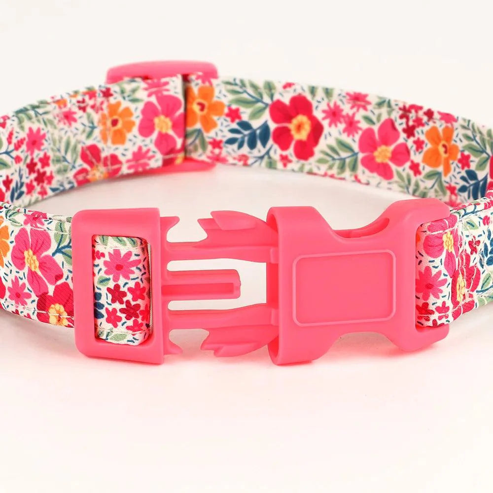 Lisslune | Floral Dress Adjustable Dog Collar with Bow Tie - Padded Nylon for All Breeds