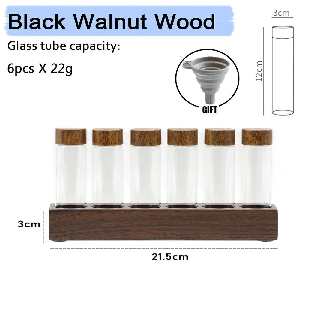 Lisslune | Stylish Walnut Base Coffee Bean Display Organizer with Elegant Glass Tubes