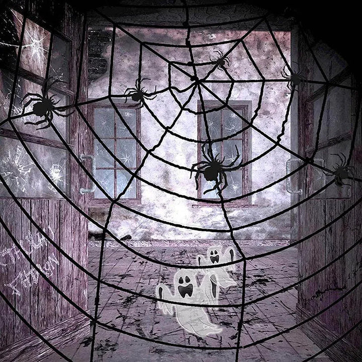 Rynx | 1.5M 2.5M Halloween Giant Spider Web Decoration Black White Stretchable Spider Web Party Indoor Outdoor Haunted House Home Decoration