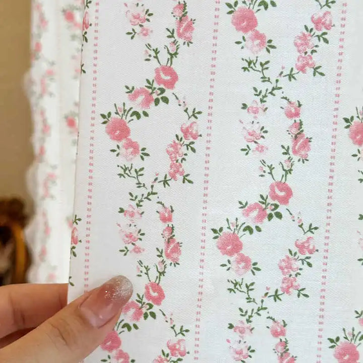 Rynx | Printed Cotton Curtain Pastoral Floral Divider Half Curtain Door Curtain French Style Fresh and Elegant Room Decoration