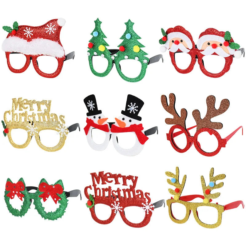 Rynx 9-piece Merry Christmas Glasses Frame Christmas Party Decoration Photo Booth Props Glasses Christmas New Year Accessories Children's Gift