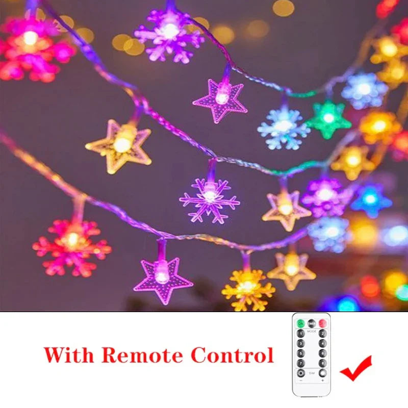 Rynx | Star Snowflake Christmas LED USB Battery 220V String Lights Fairy Lights Garland For Tree New Year Decorations 1.5M-30M Noël Navidad
