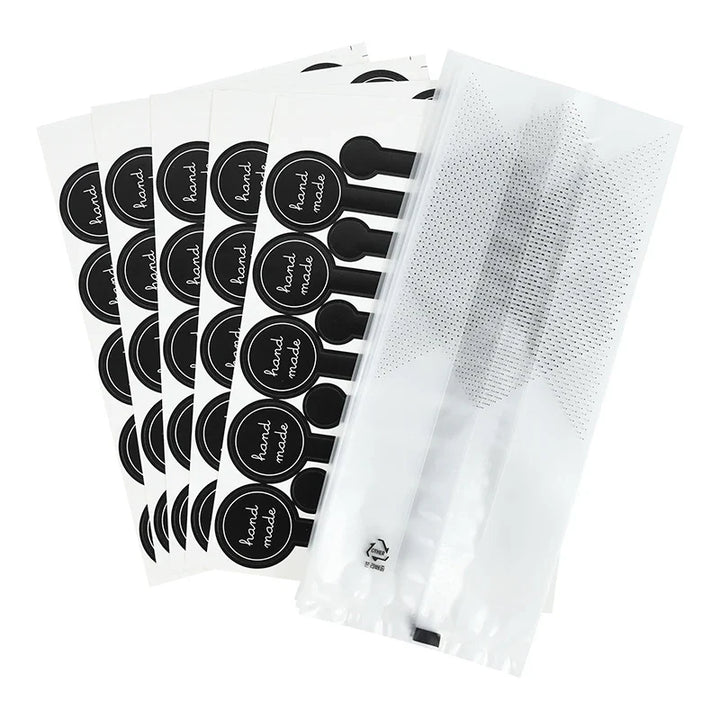 Rynx 50pcs Plastic Cookie Bag with DIY Handmade Sticker Chocolate Snack Cupcake Baking Packaging Wedding Birthday Party Gift Packaging