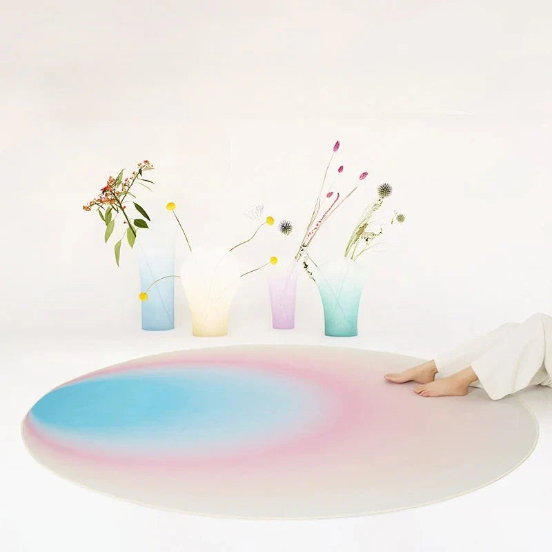 Rynx | Pink Gradient Bedroom Rugs Modern Art Living Room Large Rugs Comfortable Decoration Area Rug Easy to Clean Rug Wallpaper