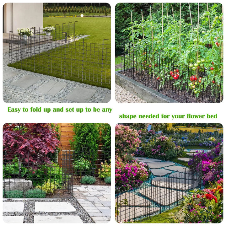 Rynx | Decorative Outdoor Garden Fence, 24" Coated Metal Rust-Free Wrought Iron Border, Foldable Flower Bed Barrier Section, Stake Edge