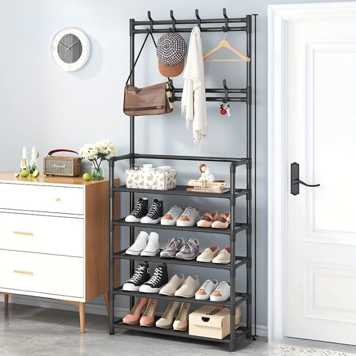 Lisslune | Coat Rack with Shoe Storage Shelf Multi-Layer Steel Frame – EntryMate