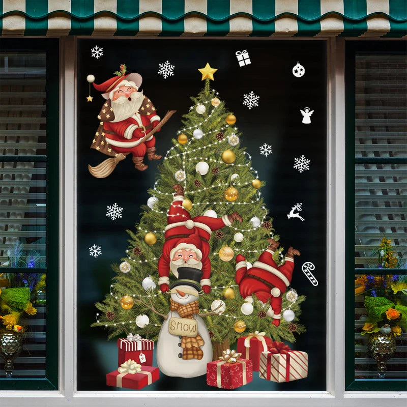 Rynx Christmas Window Stickers Santa Claus Christmas Tree Cartoon Glass Stickers Merry Christmas New Year Decorations for Home