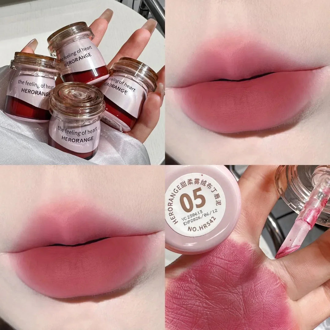 Rynx | 6 Colors Matte Lipstick Canned Pudding Lipstick Pink Lip Gloss Long-Lasting Lip Lacquer Does Not Fade Long-Lasting Lip Makeup Cosmetics