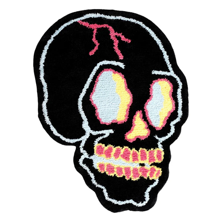 Rynx | Cooler Black Tufting Skull Living Room Rug Soft Chic Carpet Bedroom Nightstand Mat Door Floor Anti-Slip Pad Aesthetic Home Decor