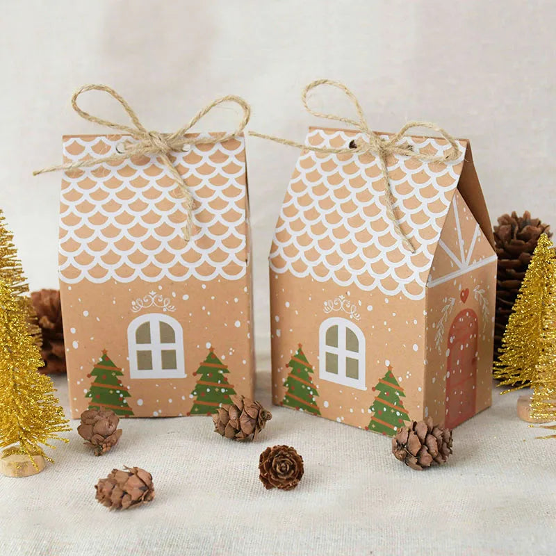 Rynx 10 Pieces Christmas Candy Box Bags Santa Gift Box DIY Cookie Packaging Bag Merry Christmas Party Decoration New Year Kids Gift