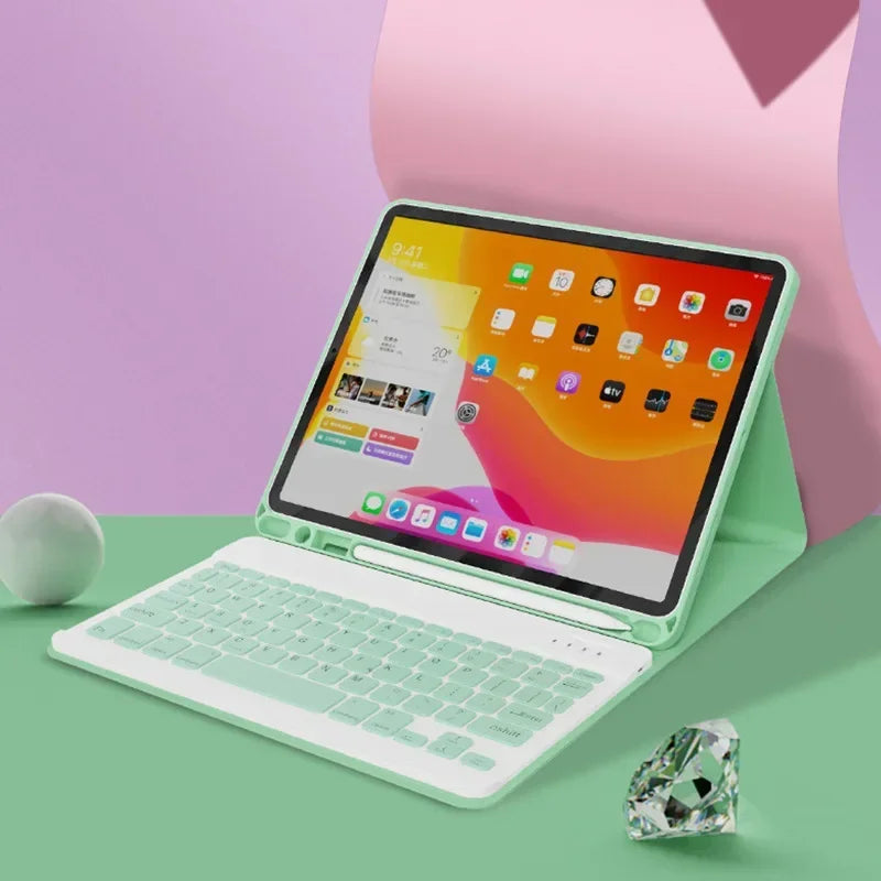 Lisslune | Spanische Tastaturhülle für iPad 10th Air 11 Air 5 4 10.9 Hülle 10.2 9th 8th Pro 11 10.5 Air 3 Wireless Magnet PU Flip Standhülle