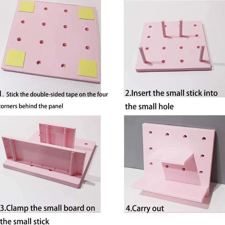 Rynx | 4Pack Sweet Pegboards Wall Shelf Holder Hooks Plastic Wall Organizer Decorations Display Shelf Wall Mounted Hanging Pegboard