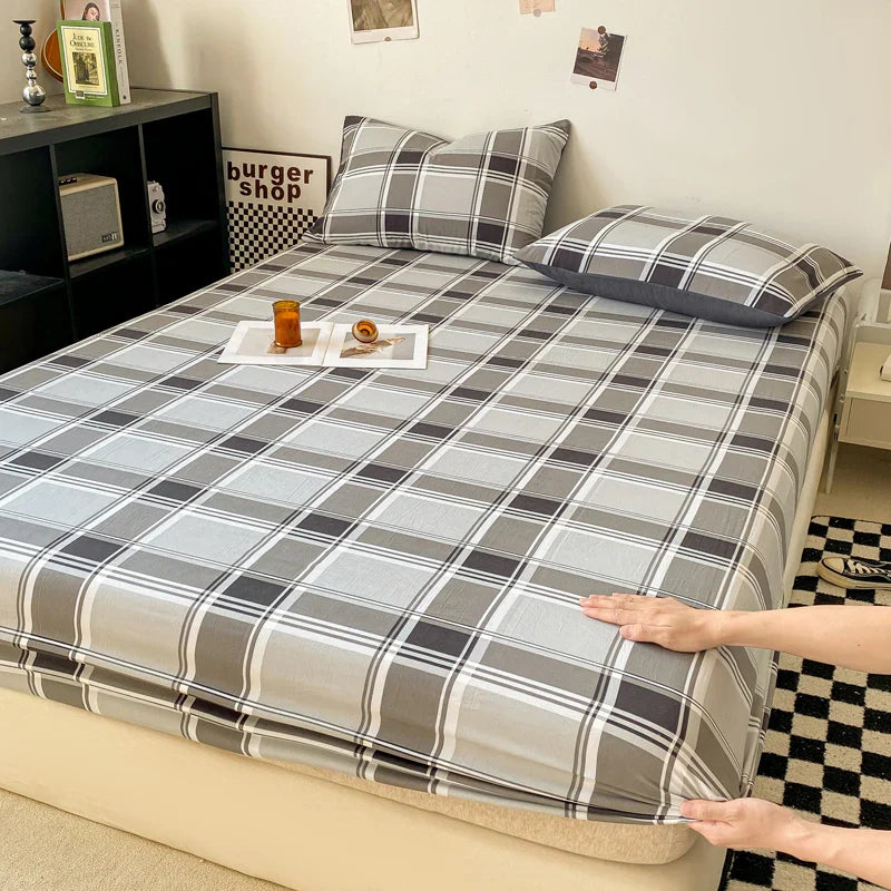 Rynx | Checkered Collection Fitted Sheet with Elastic Bands Non-Slip Adjustable Mattress Protector for Double-King-Queen Bed 90 150 180x200