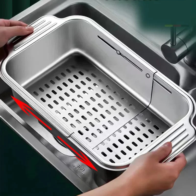 Lisslune | Retractable Over Sink Stainless Steel Vegetable Drain Basket