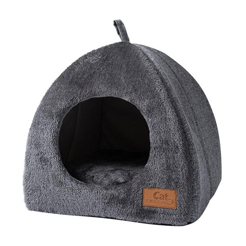Lisslune | Snuggly Plush Gray Cave Bed for Small Dogs and Cats