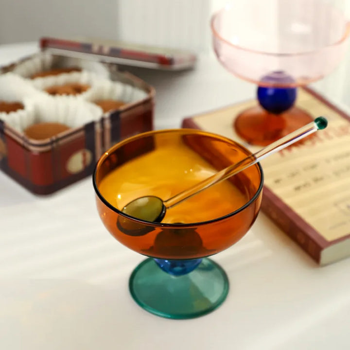 Rynx | Stained Glass Goblet Ice Dessert Bowl Colorful Transparent Cup Fruit Salad Borosilicate Glass Bowl Heat Resistant Glass