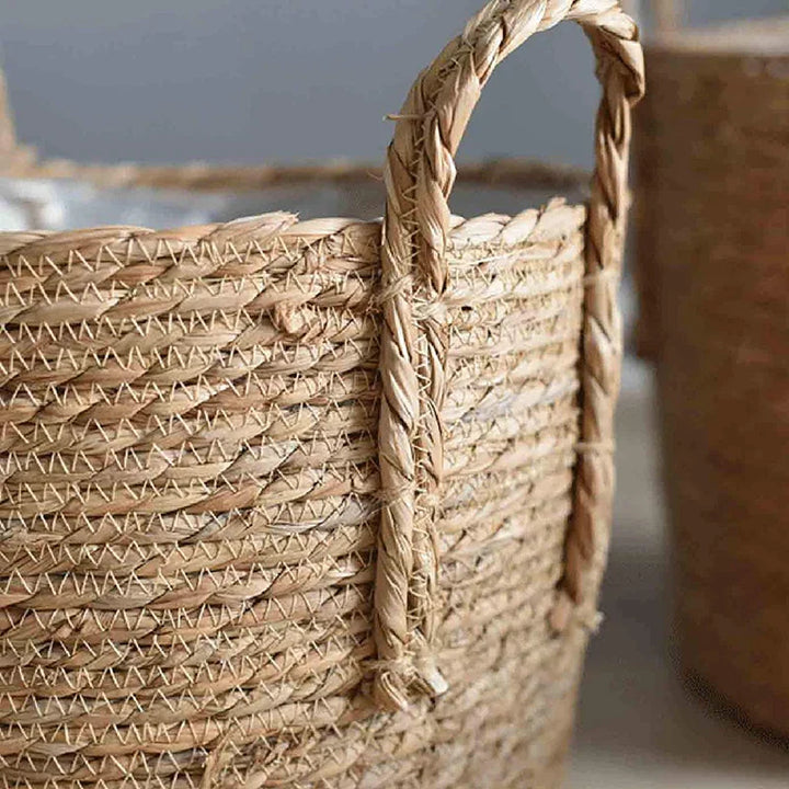 Lisslune | Nordic Extra Large Straw Flower Pot Seaweed Storage Basket Potted Green Plant Flower Basket Hand Woven Floor Indoor Flower Pot