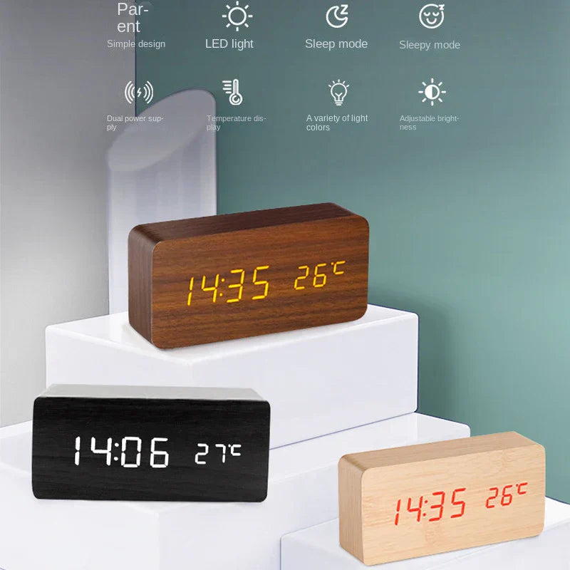 Lisslune | Wood LED Smart Alarm Clock for Bedroom