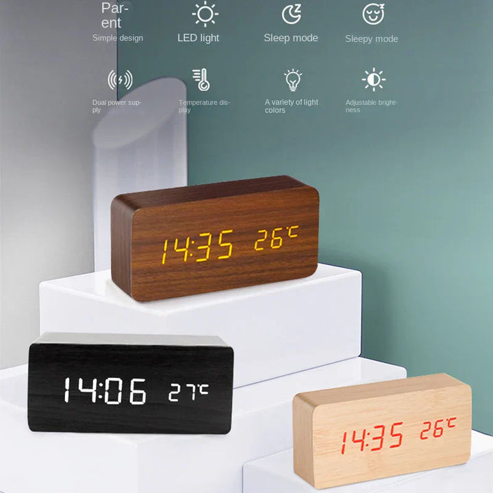 Lisslune | Wood LED Smart Alarm Clock for Bedroom