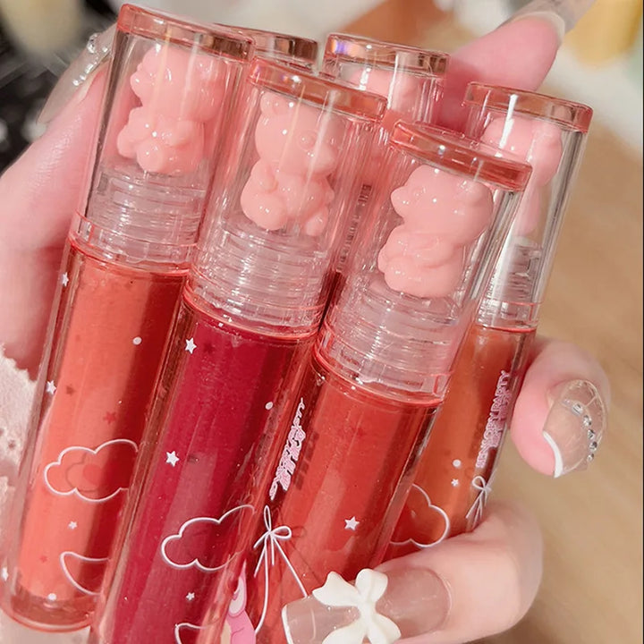 Rynx | Liquid Lipstick Crystal Glossy Lip Lacquer Mirror Cute Bear Lip Balm Waterproof Transparent Nude Lips Girl Makeup Korean Makeup