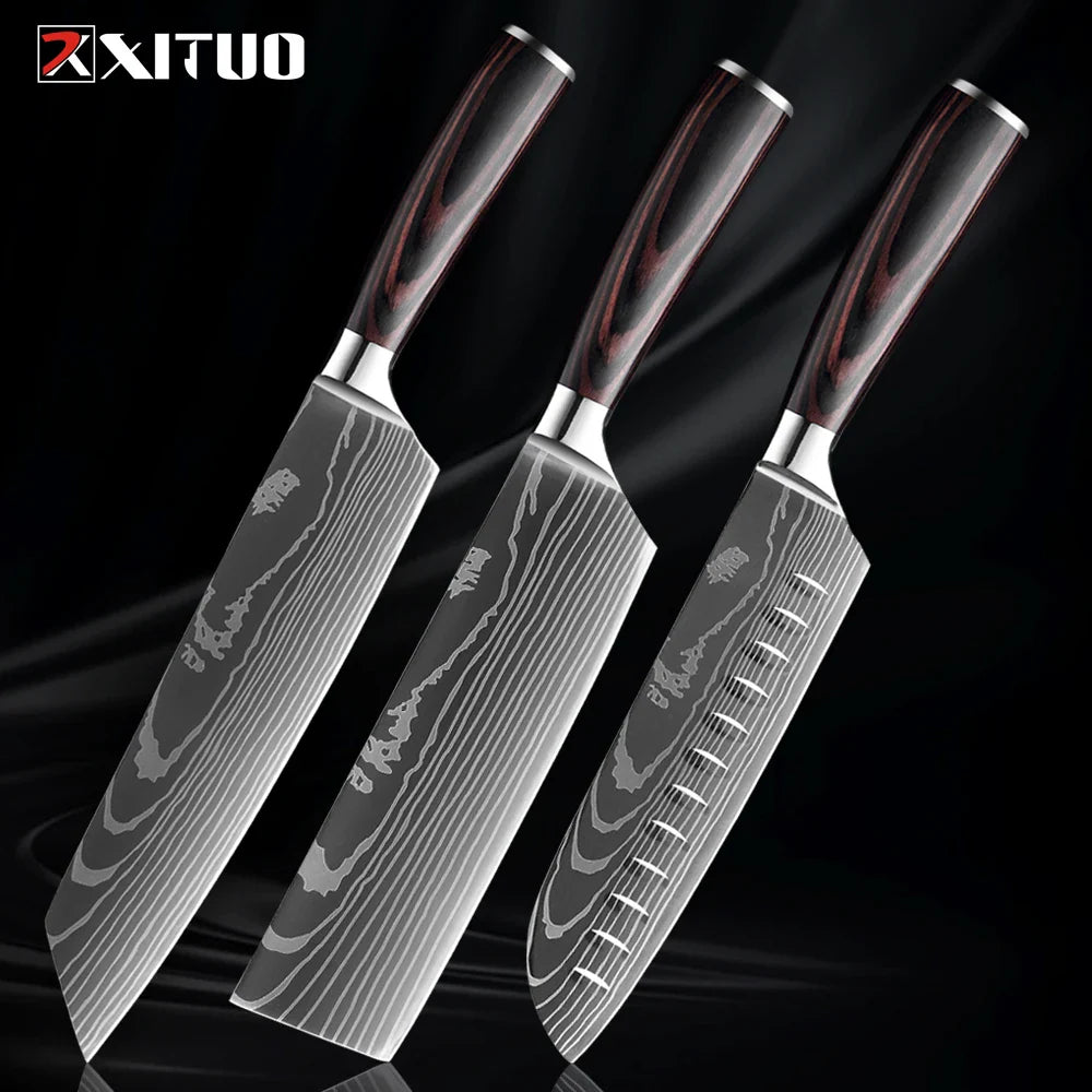 Skorter | XITUO Kitchen Knife Set - 1-9PCS 7Cr17Mov Stainless Steel Chef, Santoku & Fruit Knives with Ergonomic Pakkawood Handle