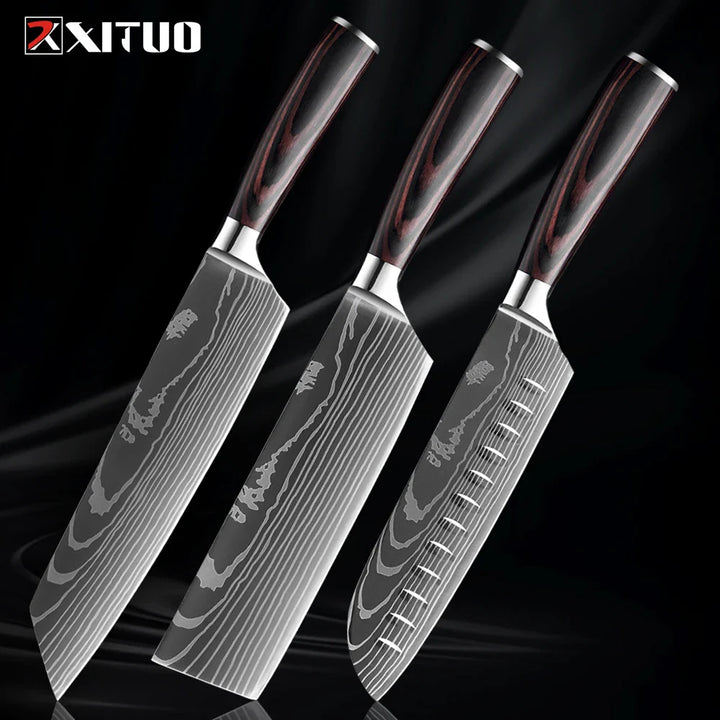 Skorter | XITUO Kitchen Knife Set - 1-9PCS 7Cr17Mov Stainless Steel Chef, Santoku & Fruit Knives with Ergonomic Pakkawood Handle