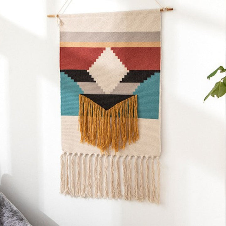 Lisslune | Bohemian Wall Tapestry, Macrame Wall Hanging, Home Decoration, Cotton Linen Tassel, Handcrafted, Woven, Geometric Canvas Art, Background Wall Tapestries