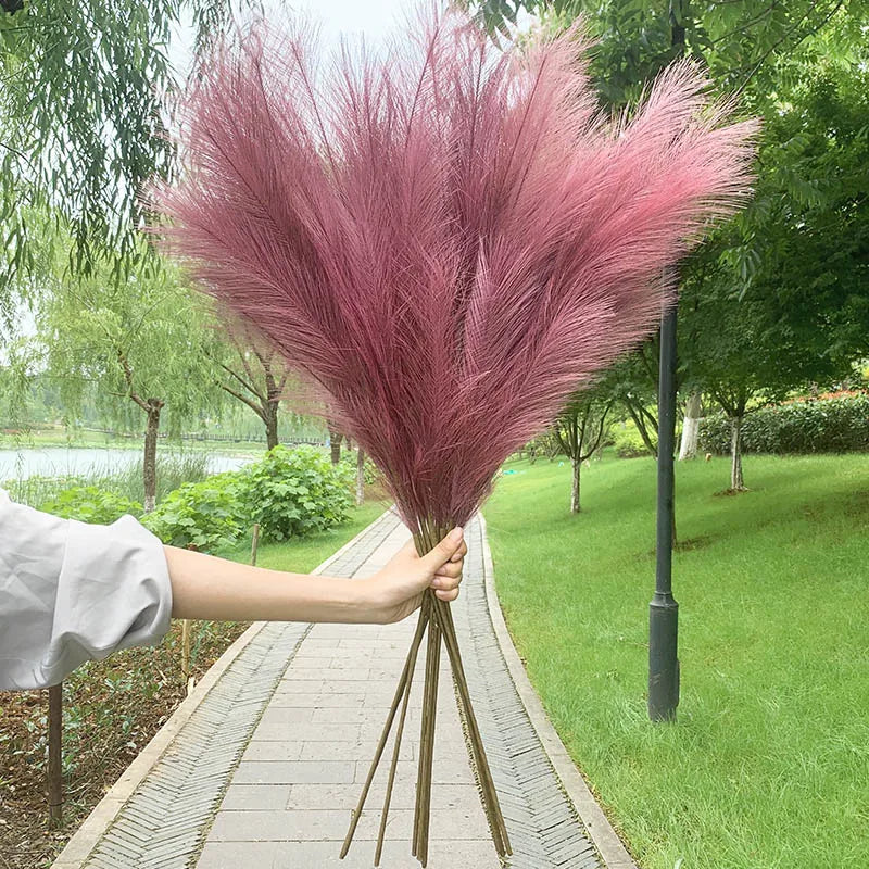 Lisslune | 5 pieces 100 cm Artificial Pampas Grass Dried Flower Bouquet Wedding Party Decoration Home Room DIY Artificial Plants Decoration Supplies