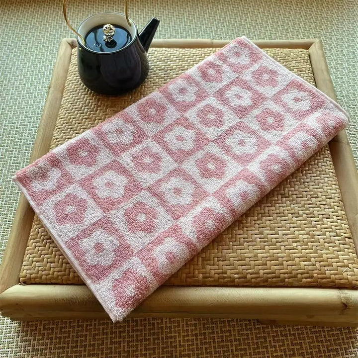 Rynx | Checkered Flower Cotton Towel Soft Skin-Friendly Face Towel Absorbent Bathroom Face Household Adult Children Towels