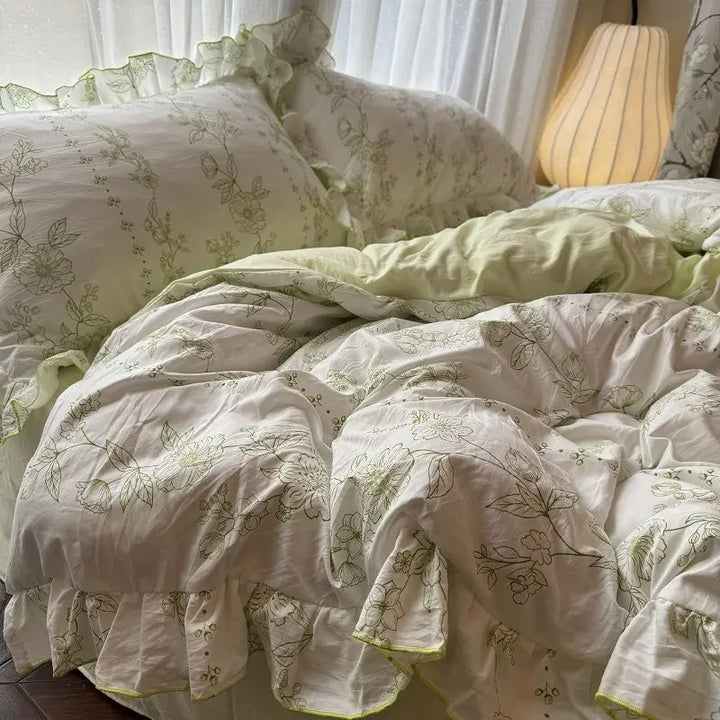 Rynx | Korean Princess Bedding Set Skin-friendly Washable Cotton Bedding Set of Four Pieces Lace Bedding Set Pillowcases Duvet Cover