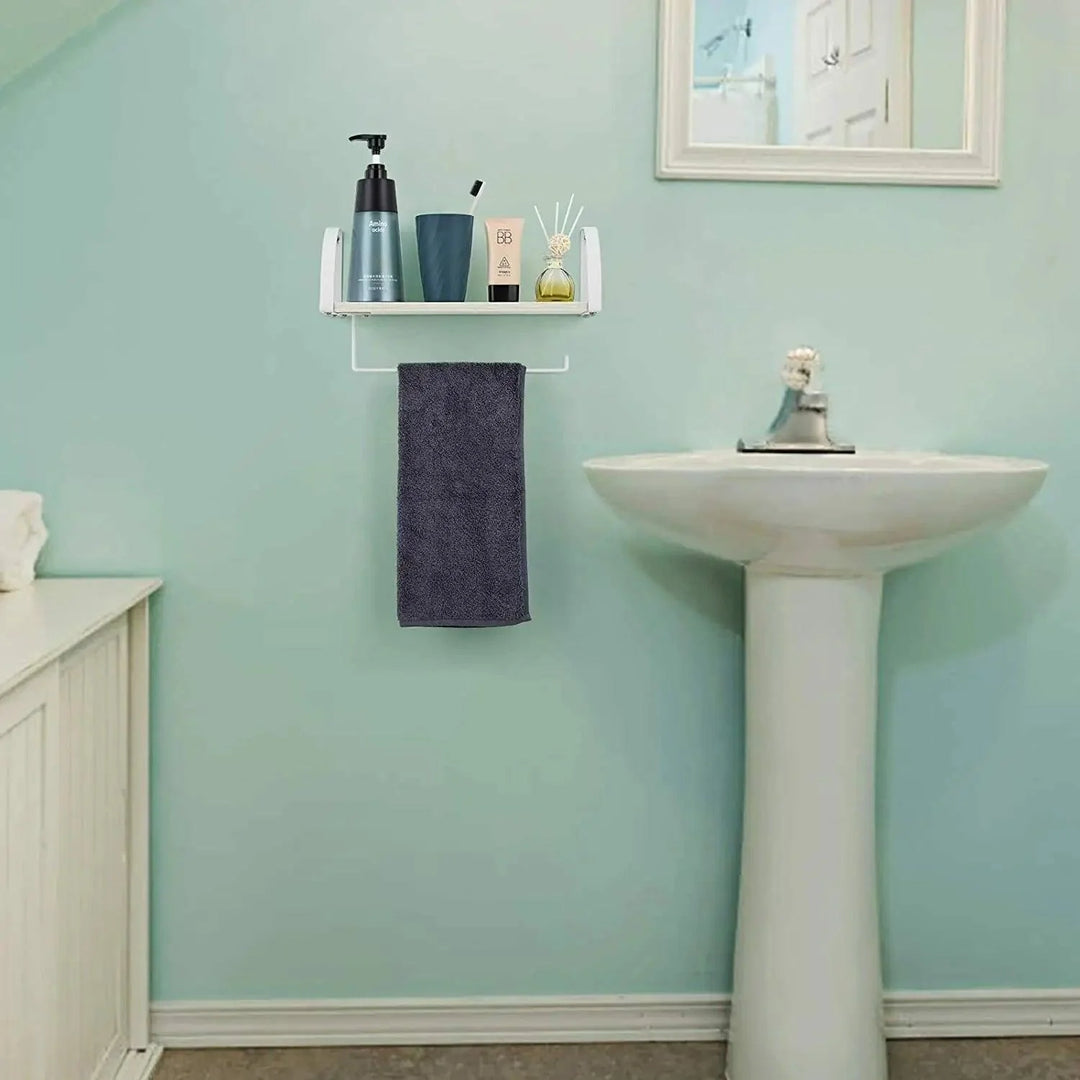 Lisslune | Rustic Wall Mounted Organizer with Towel Holder and Shelf Storage