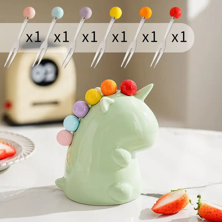 Lisslune | Ceramic Unicorn Stainless Steel Fruit Fork Set