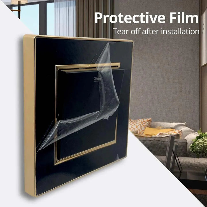 Lisslune | Luxurious black acrylic interchangeable panel with golden accents and universal sockets - 220V, multiple socket, modern design - Illuminated control panel with USB charging function