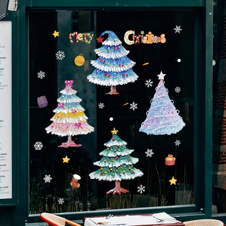 Rynx Christmas Window Stickers Santa Claus Christmas Tree Cartoon Glass Stickers Merry Christmas New Year Decorations for Home