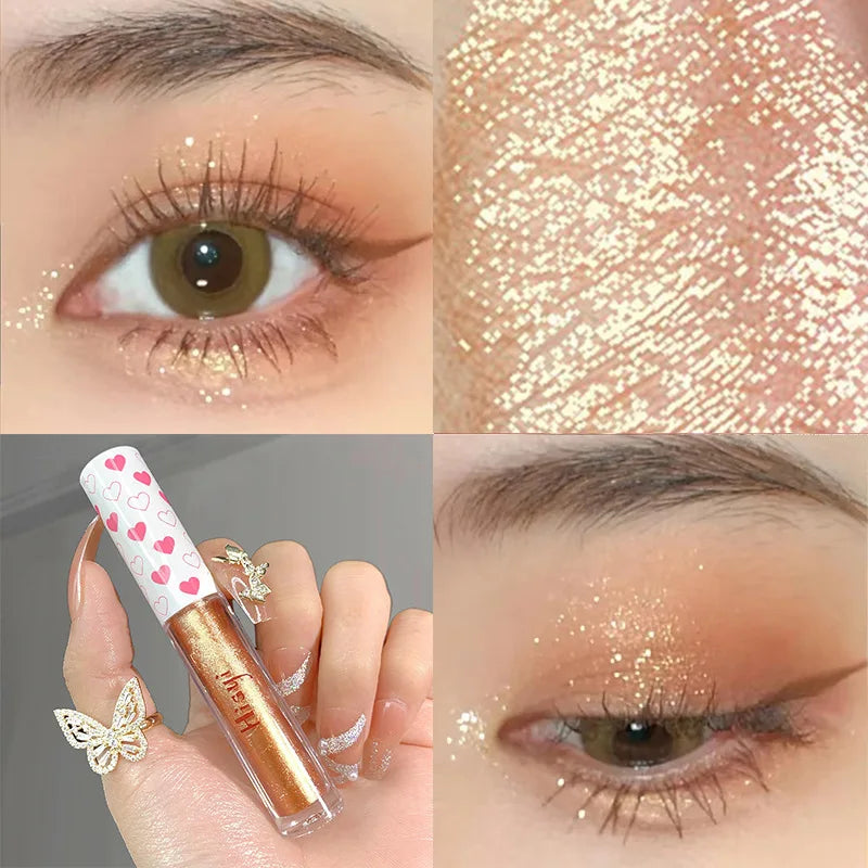 Rynx | 6 Colors Glitter Liquid Eyeshadow Waterproof Pearl Shimmer Eyeshadow Highlighter Sequins Lying Silk Makeup Beauty Tool