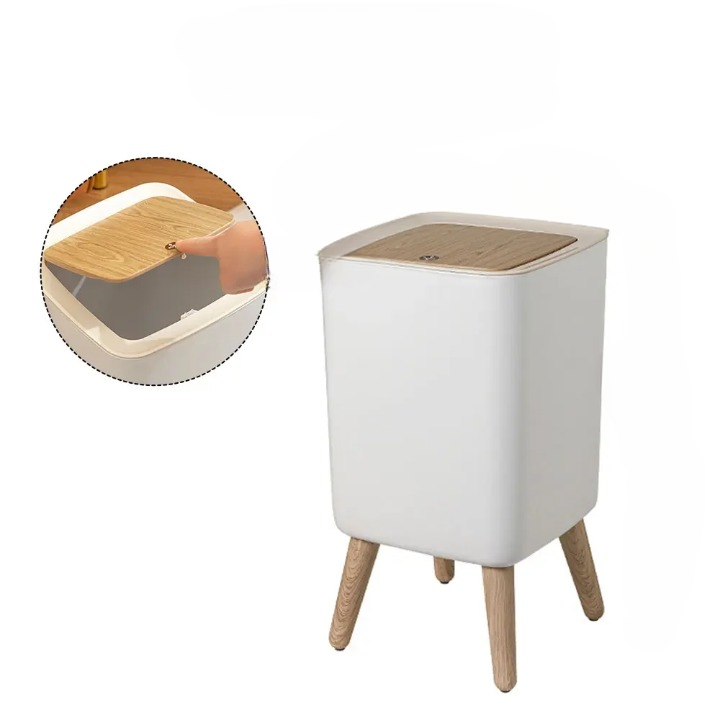 Lisslune | Wooden High Foot Trash Can with Press Cover – EcoBin