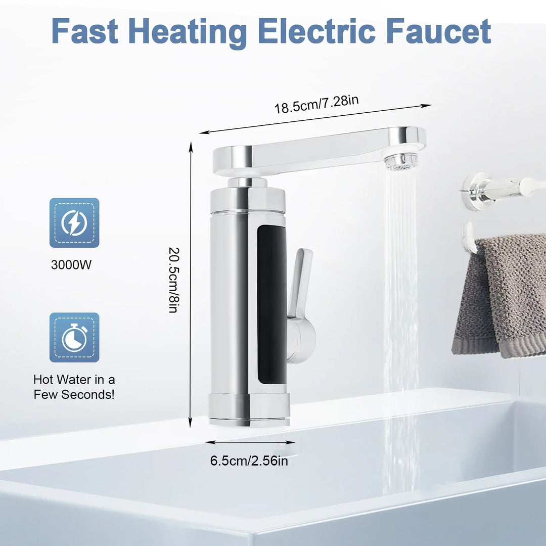 Lisslune | ThermoFlow 3000W Instant Heating Kitchen Tap with 360° Rotating Spout – Stainless Steel & Energy Efficient