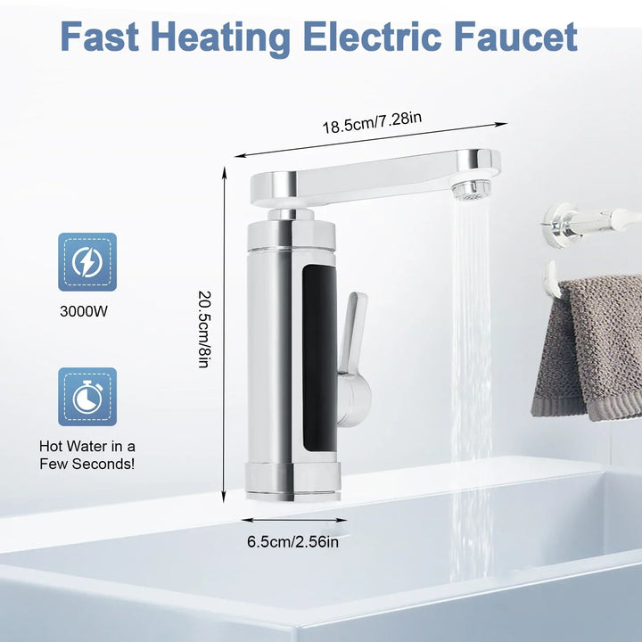 Lisslune | ThermoFlow 3000W Instant Heating Kitchen Tap with 360° Rotating Spout – Stainless Steel & Energy Efficient