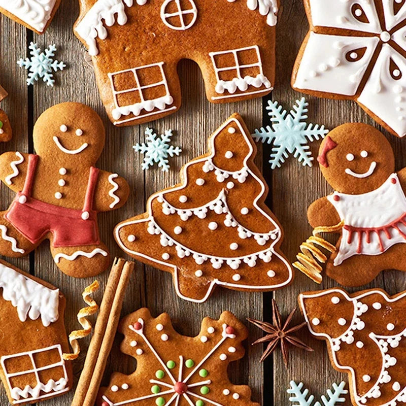 Rynx 5-piece Christmas Cookie Cutter Set Gingerbread Man Christmas Tree Cookie Pattern Stamp 2024 Christmas Party New Year Baking Accessories