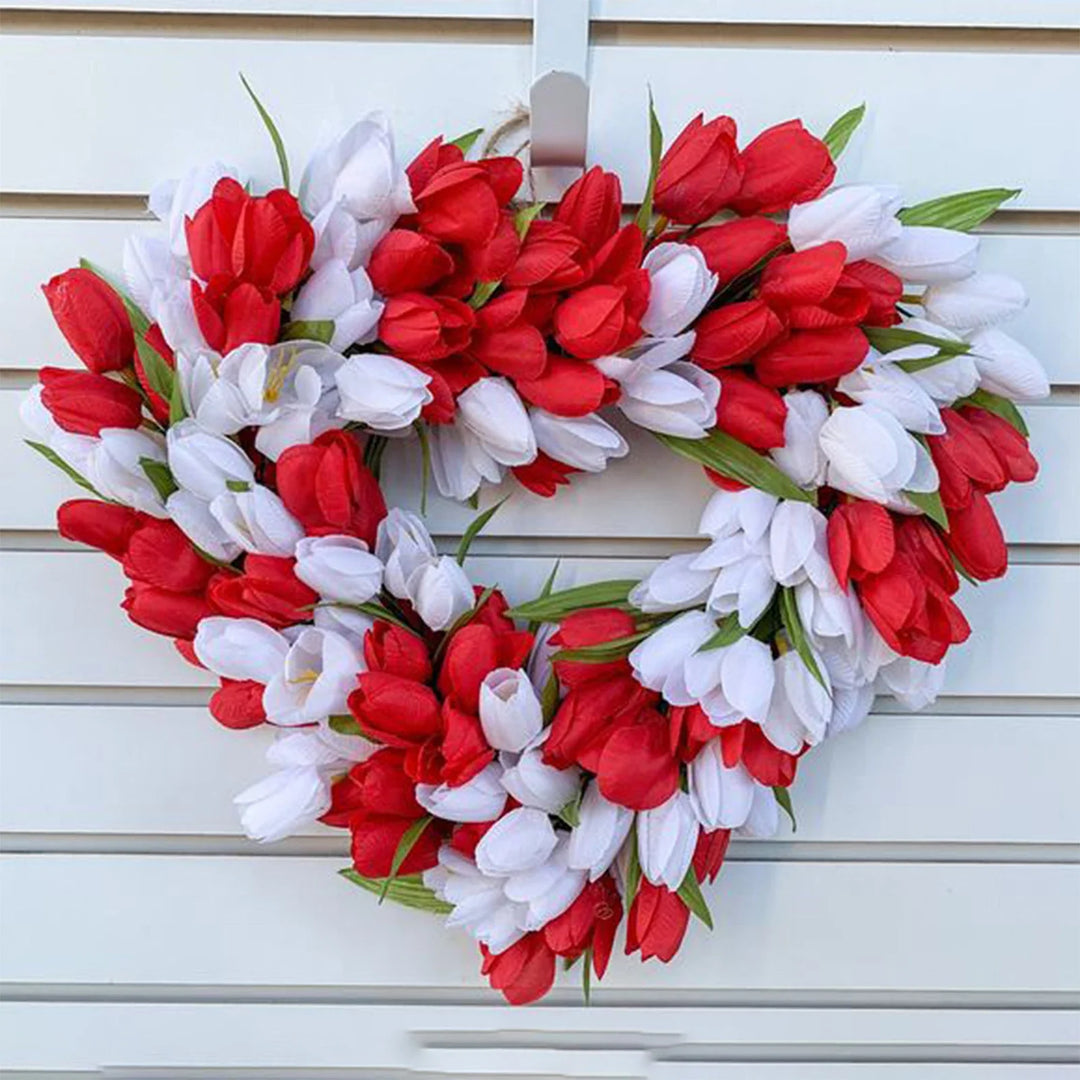 Rynx | Simulation Tulip Wreath For Front Door Artificial Wreath Wedding Decoration Round Rattan Wreath Decor For Door Garden