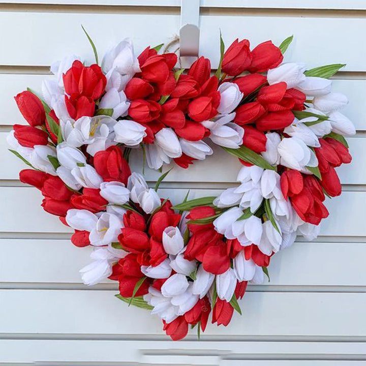 Rynx | Simulation Tulip Wreath For Front Door Artificial Wreath Wedding Decoration Round Rattan Wreath Decor For Door Garden
