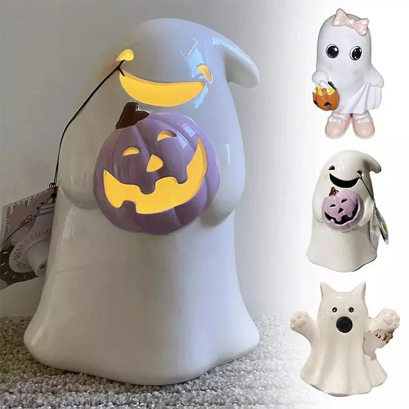 Rynx | Halloween Ghost Ornament Creative Pumpkin Bat Cat Bow Style Resin Ornament Home Living Room Bedroom Office Desk Decoration