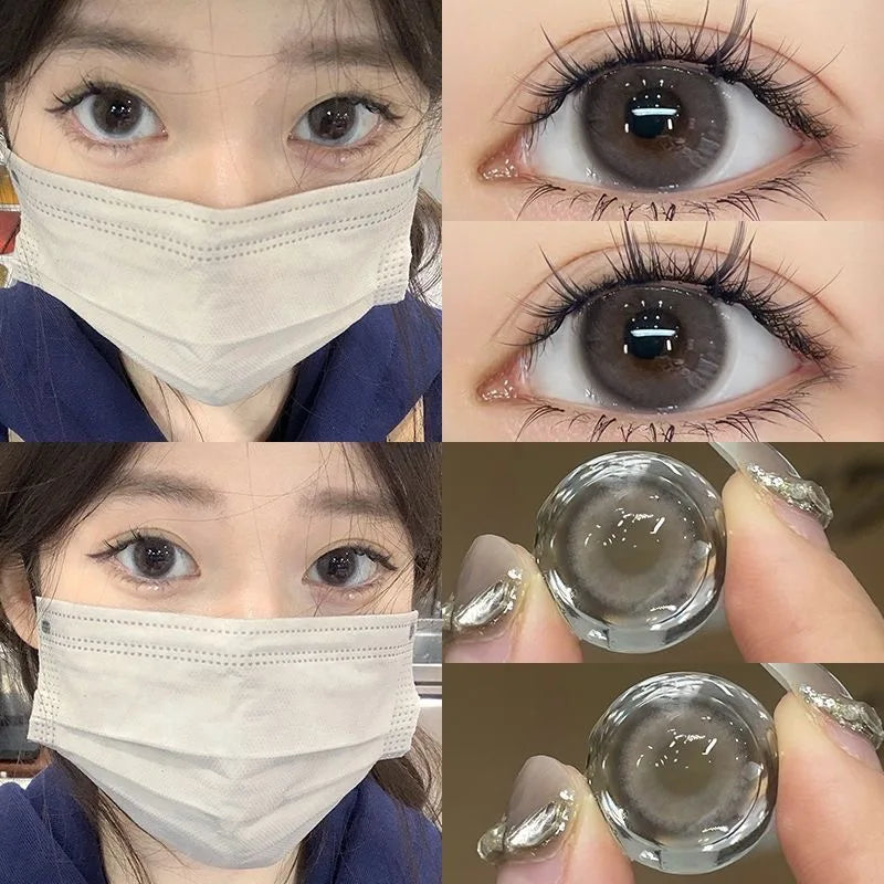Lisslune | 1Pair New Natural Eye Color Contact Lenses with Prescription Gray Lens Myopia Degree Soft Beautiful Pupil Fast Shipping