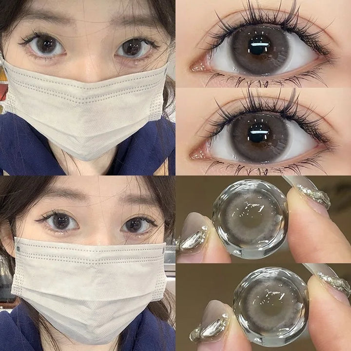 Lisslune | 1Pair New Natural Eye Color Contact Lenses with Prescription Gray Lens Myopia Degree Soft Beautiful Pupil Fast Shipping