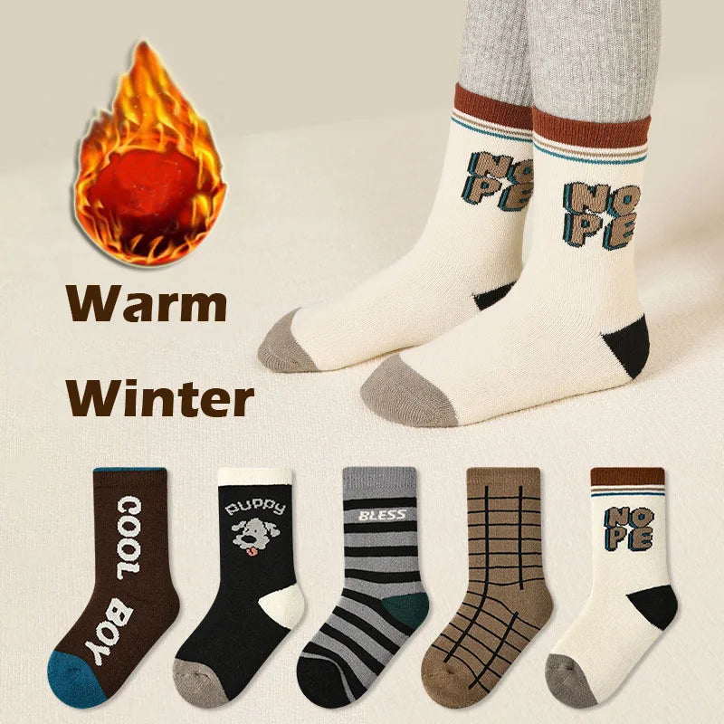 Lisslune | Fleece Winter Wool Socks for Kids (5 Pairs)