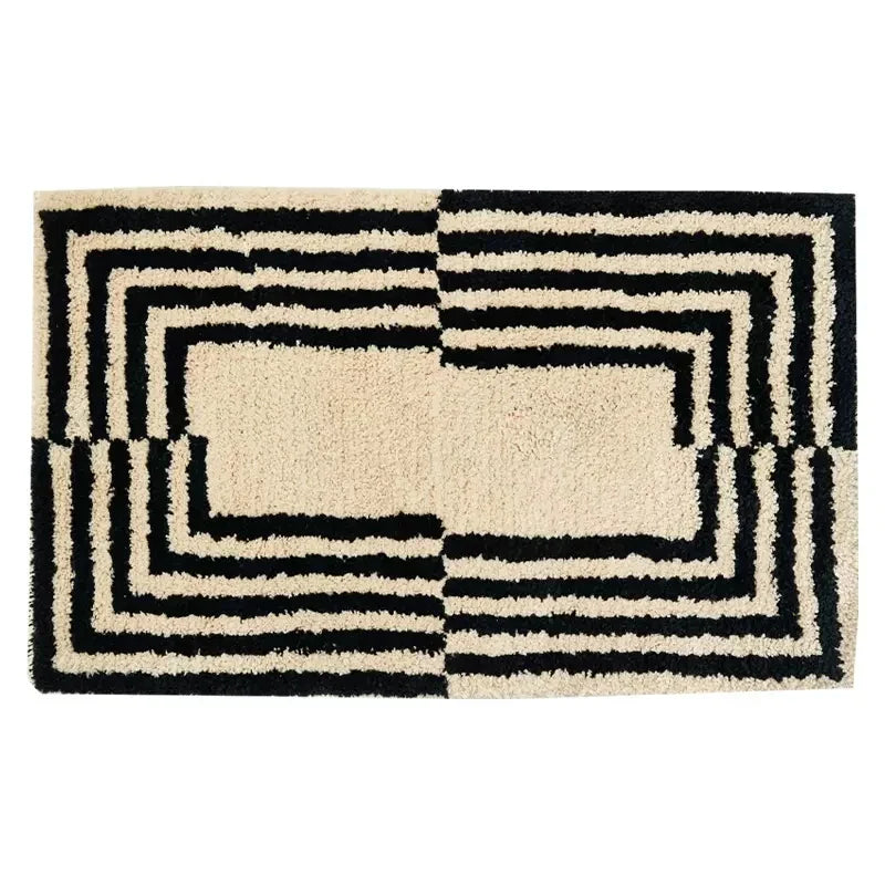 Rynx | Tufting Stripe Nightstand Rug Soft Geometric Black White Bath Mat Bedroom Rug Dressing Mat Floor Cushion Aesthetic Home Decor