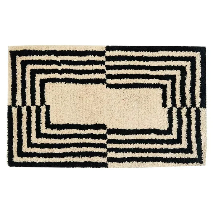 Rynx | Tufting Stripe Nightstand Rug Soft Geometric Black White Bath Mat Bedroom Rug Dressing Mat Floor Cushion Aesthetic Home Decor